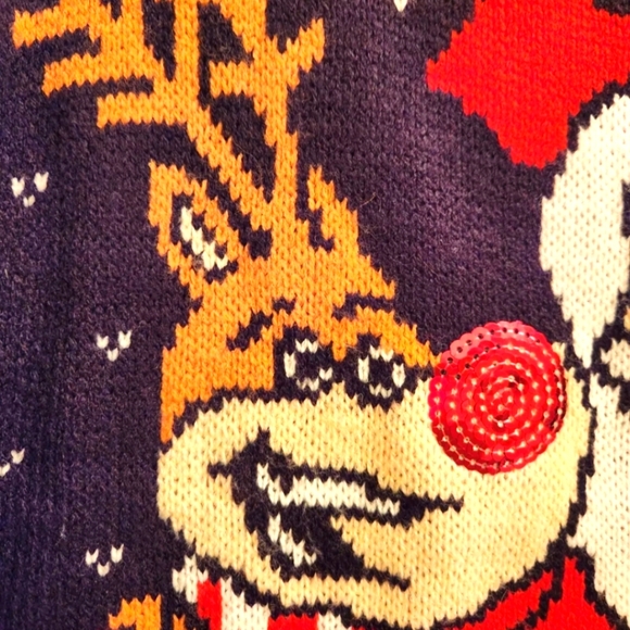Holiday Christmas Sweater Santa Selfie with Rudolph Red Sequence Nose Medium - Picture 2 of 4